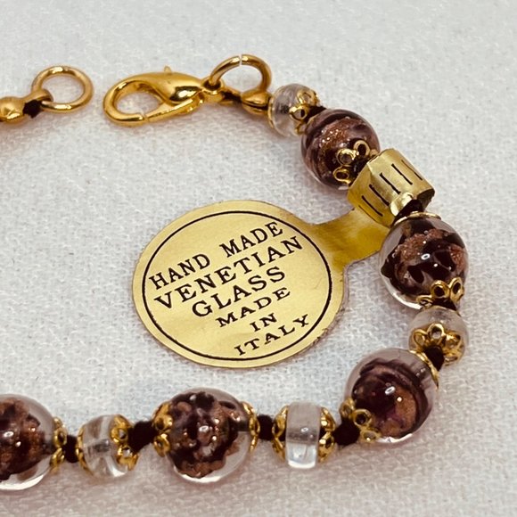 IBB Italy Gold Tone, Brown, Black And Clear Hand Made Venetian Glass Bracelet - Picture 3 of 4